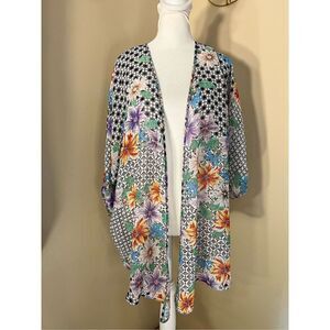 Happening In The Present Semi Sheer Floral Half Sleeve Kimono Cardigan Size M